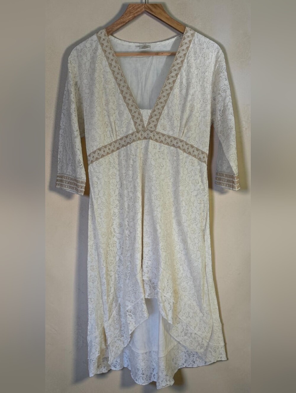 Celtic Fusion Design Cream Lace Wedding High Low Boho Dress Faerie Wiccan Large